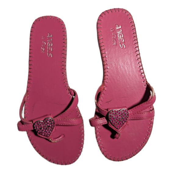 Vtg Y2K Angels 4 Ever Pink Faux Leather Embellished Heart Thong Sandals Sz 7 - Picture 1 of 7